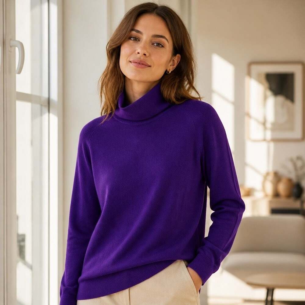 Carlisle Collection 100% Kashmir Purple Turtleneck Sweater #1585